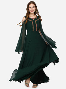 krunal raiyani embroidered georgette stitched anarkali gown dark green