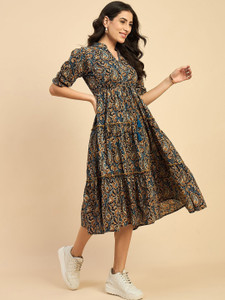 Krunal Raiyani Women Fit and Flare Yellow
