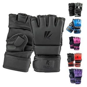 kruzak mma gloves men and womens half-finger boxing mitts hand wraps with open palms for grappling kickboxing sanda sparring muay thai matte black sm