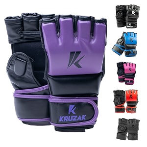 kruzak mma gloves men and womens half-finger boxing mitts hand wraps with open palms for grappling kickboxing sanda sparring muay thai lxl purple