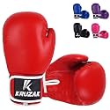Kruzak Plain Boxing Gloves for Training, Sparring, Kickboxing, Muay Thai and Fighting - Red - 12oz