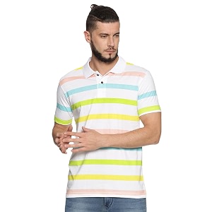 KRYPTIC Men White Stripes Printed Polo Collar