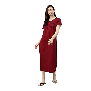 KRYPTIC Womens Pure Cotton Printed Maxi Nightdress