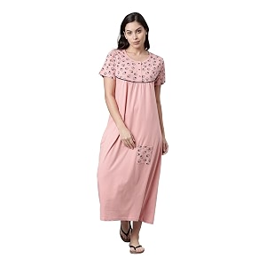 KRYPTIC Womens Pure Cotton Printed Maxi Nightdress