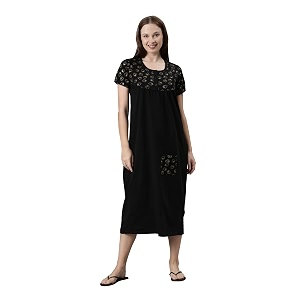 KRYPTIC Womens Pure Cotton Printed Maxi Nightdress