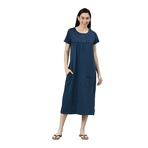 KRYPTIC Womens Pure Cotton Printed Maxi Nightdress