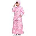 Krystle Women's Waterproof Raincoat with Hood & Transparent Visor, Full Length Rainwear Coat and Skirt Set, Floral Print (Pink,Multisize)