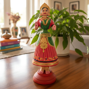 krystow traditional indian dancing doll decorative showpiece  -  35 cm resin red