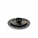 Unbreakbale White Full Serving Plate White Quarter Plate and Bowl Set (Set of 3 pcs Full Plate) (Black & Gold)