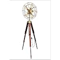 KS MART Vintage Tripod Fan Style Floor Lamp – Antique Brass Finish with Wooden Tripod Stand – Industrial Retro Edison Bulb Lighting Fixture – Decorative Standing Lamp for Living Room, Bedroom