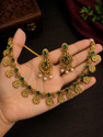 KSHAUMAM Brass Gold-plated Gold Green Jewellery Set