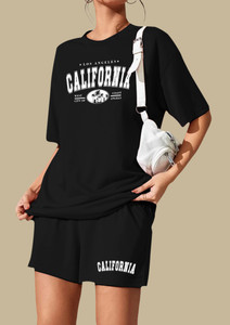 kshs women printed black top  shorts set