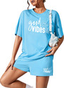 kshs Women Printed Blue Top & Shorts Set