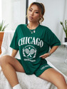 kshs Women Printed Green, White Top & Shorts Set