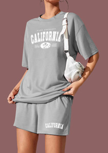 kshs women printed grey top  shorts set