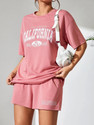 kshs Women Printed Pink Top & Shorts Set