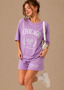 kshs women printed purple top  shorts set