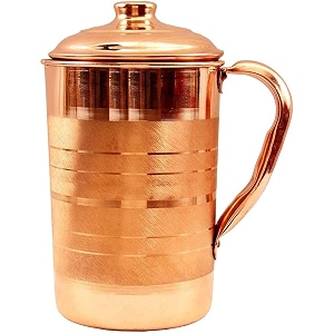 ksj copper jug pitcher with 2 glass tumbler serveware and drinkware for storage and serving water 1 2ltr jug and 2 glass set of 3