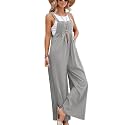 Kubbon Womens Wide Leg Jumpsuits Sleeveless Straps Bib Overalls Summer Baggy Casual Pants Rompers Overalls with Pockets