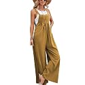 Kubbon Womens Wide Leg Jumpsuits Sleeveless Straps Bib Overalls Summer Baggy Casual Pants Rompers Overalls with Pockets