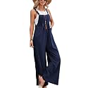 Kubbon Womens Wide Leg Jumpsuits Sleeveless Straps Bib Overalls Summer Baggy Casual Pants Rompers Overalls with Pockets