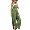 Kubbon Womens Wide Leg Jumpsuits Sleeveless Straps Bib Overalls Summer Baggy Casual Pants Rompers Overalls with Pockets