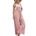 Kubbon Womens Wide Leg Jumpsuits Sleeveless Straps Bib Overalls Summer Baggy Casual Pants Rompers Overalls with Pockets
