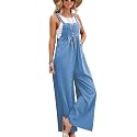 Kubbon Womens Wide Leg Jumpsuits Sleeveless Straps Bib Overalls Summer Baggy Casual Pants Rompers Overalls with Pockets