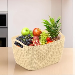 kuber industries 10 ltr multi-purpose plastic basket for storage q6  spacious pooja item holder amp fruit tokari  aesthetic home organizers for kitchen amp bedroom  brown