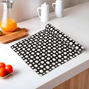 kuber industries 10 meters waterproof amp durable kitchen mats for shelf liner roll  wipeable fridge sheets for shelves cabinet drawer  polka dots grey - black