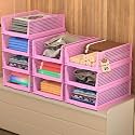 Kuber Industries 12 Pcs Foldable Kids Wardrobe Organizer for Clothes Storage | Stackable Slide Out Baby Dress Organiser for Wardrobe - Home Organizers for Girls Cupboard Closet | Blue