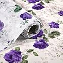 Kuber Industries 10Mtr PVC Waterproof Shelf Liners for Kitchen Shelves | Cupboard Mat for Wardrobe | Kitchen Shelf Mats Roll | Flower Design - Purple