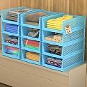Kuber Industries 12 Pcs Foldable Kids Wardrobe Organizer for Clothes Storage | Stackable Slide Out Baby Dress Organiser for Wardrobe - Home Organizers for Girls Cupboard Closet | Blue
