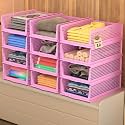 Kuber Industries 12 Pcs Foldable Kids Wardrobe Organizer for Clothes Storage | Stackable Slide Out Baby Dress Organiser for Wardrobe - Home Organizers for Girls Cupboard Closet | Blue