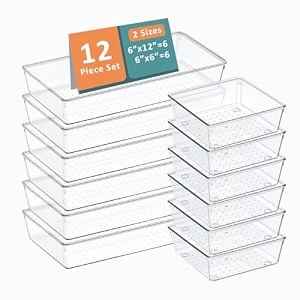 kuber industries 99 pcs set multi-purpose transparent drawer organizers  plastic trays for storage kitchen amp aesthetic dressing table organisers for cosmetics makeup amp stationery  transparent