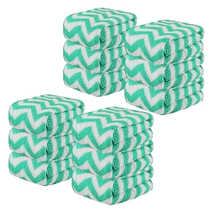 kuber industries pack of 12 super absorbent amp reusable microfibre face towel for women  15x15 in  250 gsm kids soft amp easy to wash small towels for face and hand  zig zag green
