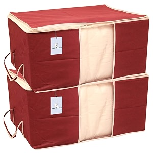 kuber industries non woven underbed rectangular storage organiser set extra large maroon ctsn038 2 piece