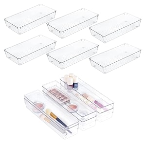 kuber industries 12 piece set storage organizer 3x6 inch kitchen amp makeup organizer tray set  drawer divider tray  multi-purpose desk organizer  stationery organizer  transparent