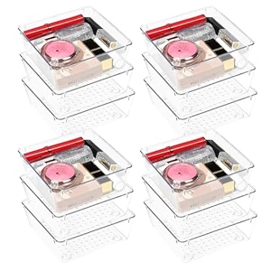 kuber industries acrylic 12 piece set storage organizer 6x6 inch kitchen amp makeup organizer tray set  drawer divider tray  multi-purpose desk organizer  stationery organizer  transparent