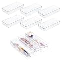 Kuber Industries (12 Piece Set) Storage Organizer (3x6 Inch) Kitchen &amp; Makeup Organizer Tray Set | Drawer Divider Tray | Multi-Purpose Desk Organizer | Stationery Organizer | Transparent