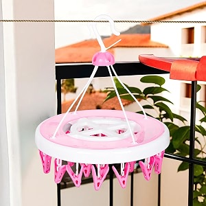 kuber industries cloth drying hanger  24 clips cloth hanger  cloth drying stand  baby cloth drying pegs  clothes hanger pegs  round cloth drying clips  transparent pink