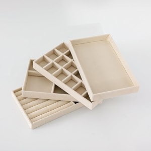 kuber industries 12 pieces velvet jewelry trays organizer  jewelry storage box  jewelry organizer  showcase holder dresser organizer for earring necklace bracelet ring  pack of 3ybl4-01 beige