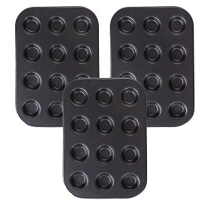 kuber industries 12 slots non-stick cup cake traycup cake mould for bakingidol for muffin small cake-pack of 3 black