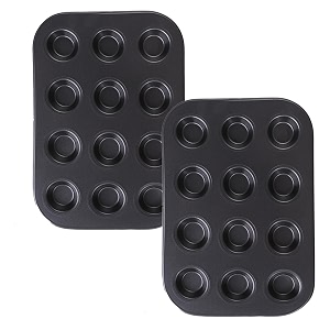 kuber industries 12 slots non-stick cup cake traycup cake mould for bakingidol for muffin small cake-pack of 2 black