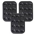 Kuber Industries 12 Slots Non-Stick Cup Cake Tray|Cup Cake Mould for Baking|Idol for Muffin, Small Cake-Pack of 3 (Black)