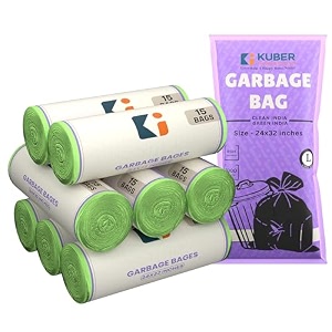 kuber industries 120 bags 8 rolls green garbage bags 24x32 inches  garbage covers for home office and restaurants  odour free trash bags  wet and dry dust bin covers for daily waste