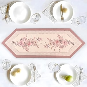 kuber industries 1334x7234 anti slip table runner for centre table  stylish dining table runner for living room - dining table accessories for home amp hotel  1047 pyramid- cream amp pink