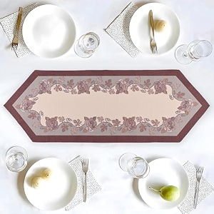 kuber industries 1334x3634 anti slip table runner for centre table  stylish dining table runner for living room - dining table accessories for home amp hotel  1041 pyramid- cream amp brown