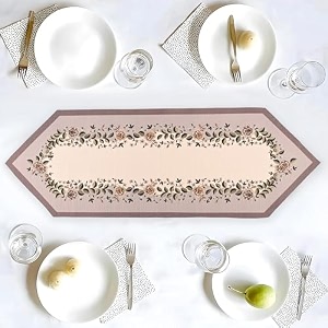 kuber industries 1334x3634 anti slip cotton table runner for centre table  stylish dining table runner for living room - dining table accessories for home amp hotel  1036 pyramid- cream amp green