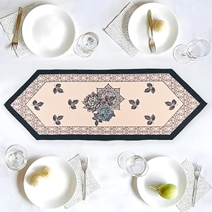 kuber industries 1334x3634 anti slip cotton table runner for centre table  stylish dining table runner for living room - dining table accessories for home amp hotel  1032 pyramid- cream amp brown